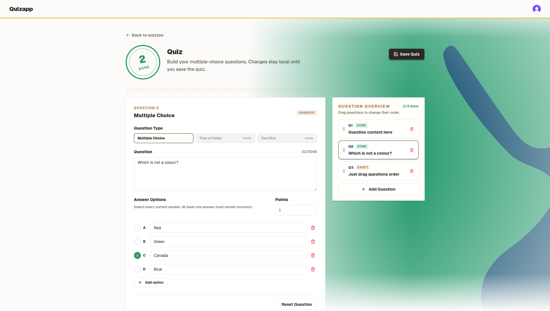 Quiz app create quiz page picture